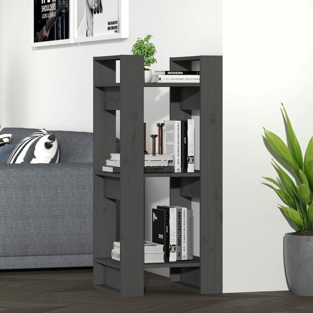 Boekenkast/kamerscherm 41x35x91 cm massief grenenhout grijs 1