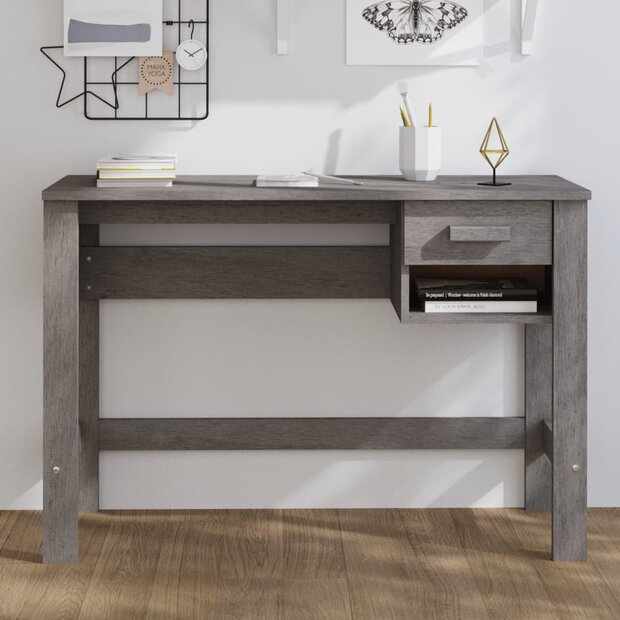 Bureau HAMAR 110x40x75 cm massief grenenhout lichtgrijs 1