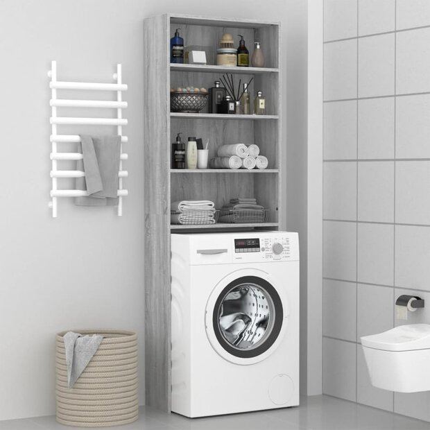 Wasmachinekast 64x24x190 cm grijs sonoma eikenkleurig 1