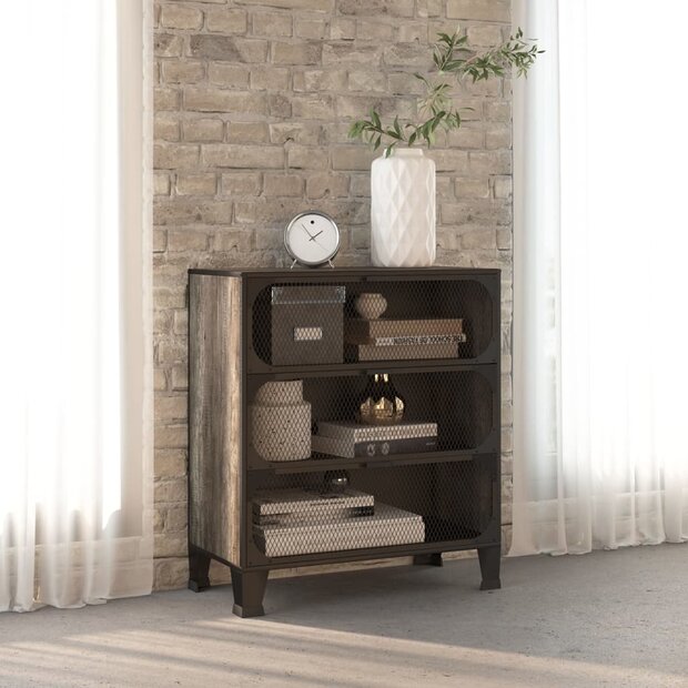 Opbergkast 72x36x82 cm metaal en MDF grijs 1