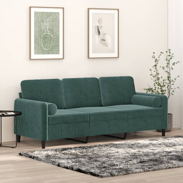 Driezitsbank met sierkussens 180 cm fluweel donkergroen 1
