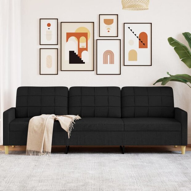Driezitsbank 210 cm stof zwart 1