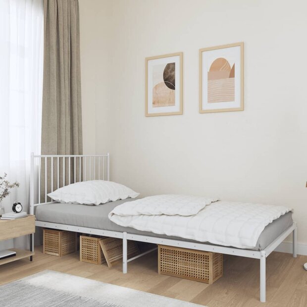 Bedframe met hoofdbord metaal wit 107x203 cm 1