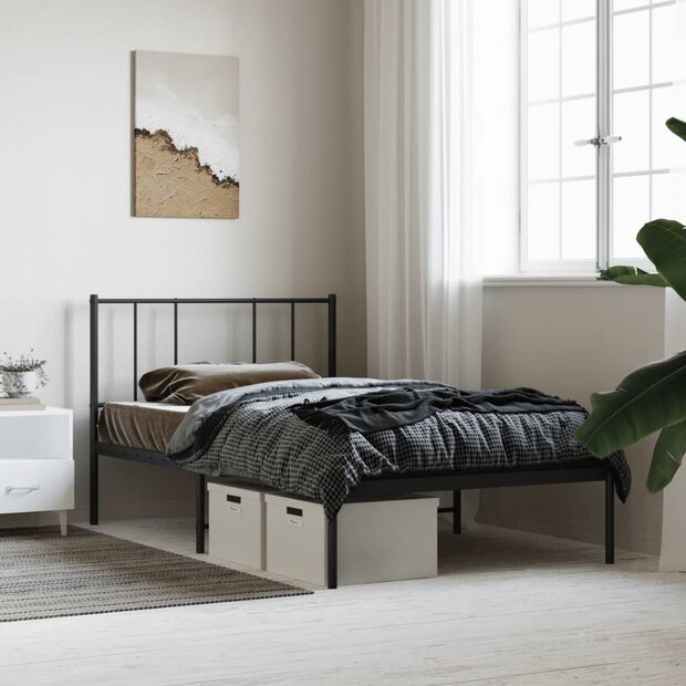 Bedframe met hoofdbord metaal zwart 100x190 cm 1