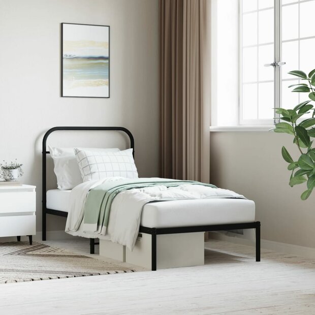 Bedframe met hoofdbord metaal zwart 90x190 cm 1