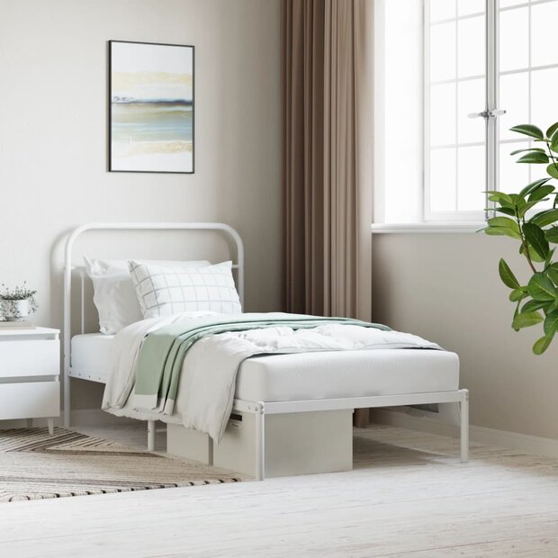Bedframe met hoofdbord metaal wit 100x190 cm 1