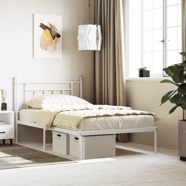 Bedframe met hoofdbord metaal wit 107x203 cm 1