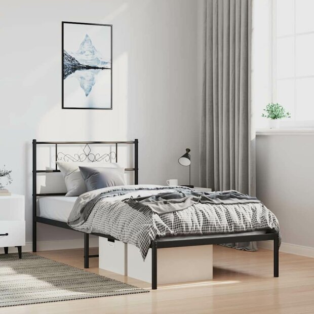 Bedframe met hoofdbord metaal zwart 100x190 cm 1