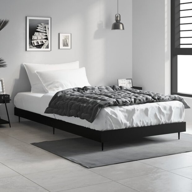 Bedframe bewerkt hout zwart 90x200 cm 1