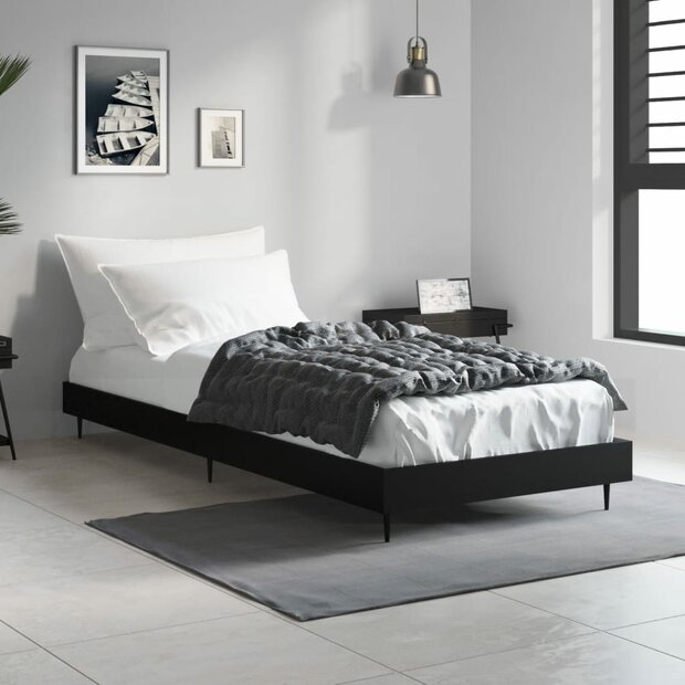 Bedframe bewerkt hout zwart 75x190 cm 1