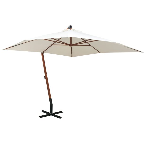 Zweefparasol met houten paal 300x300 cm wit 1