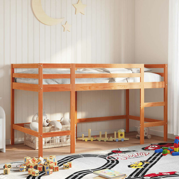 Kinderhoogslaper met ladder 80x200 cm massief grenenhout bruin 1
