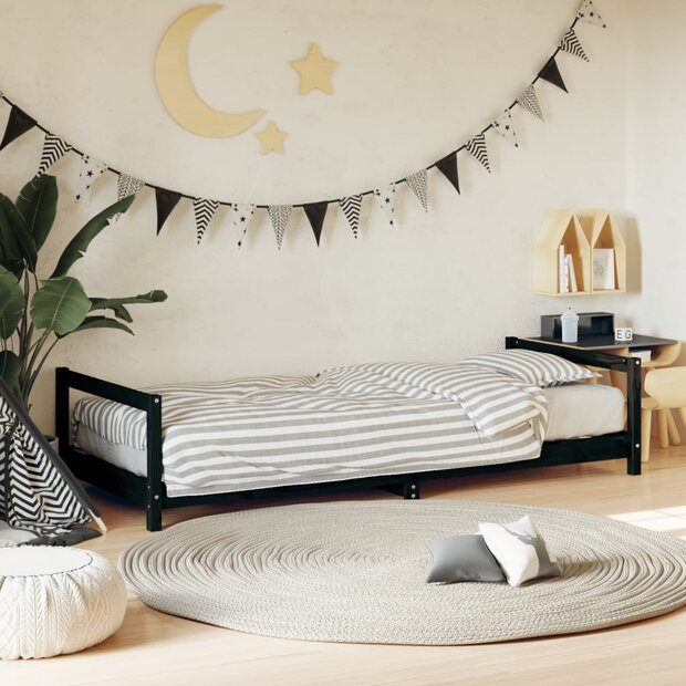 Kinderbedframe 90x200 cm massief grenenhout zwart 1