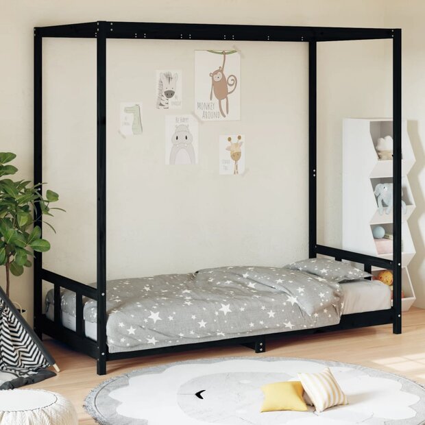 Kinderbedframe 90x200 cm massief grenenhout zwart 1