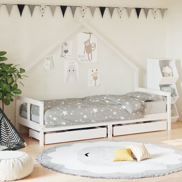 Kinderbedframe met lades 80x200 cm massief grenenhout wit 1