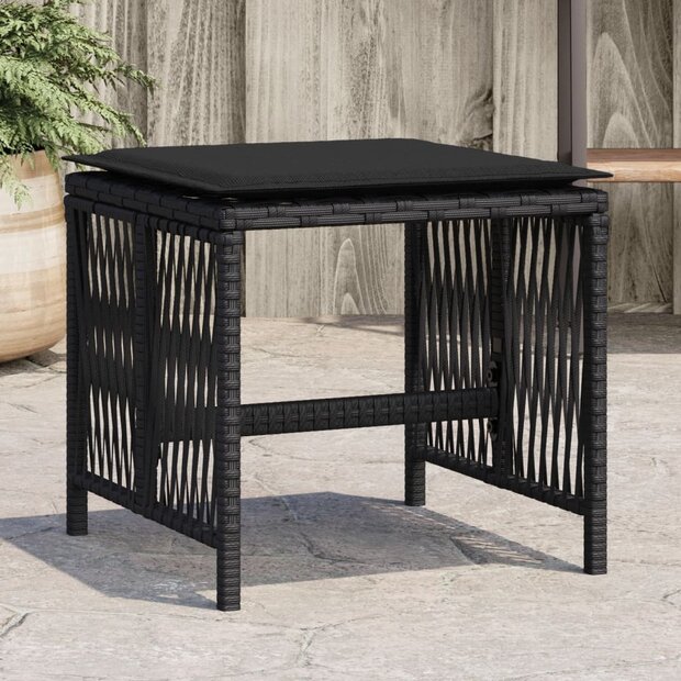 Tuinkrukken 4 st met kussens 41x41x36 cm poly rattan zwart 1