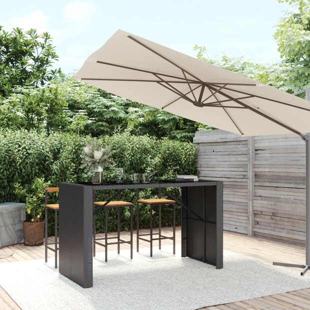 Bartafel met glazen blad 185x80x110 cm poly rattan zwart 1