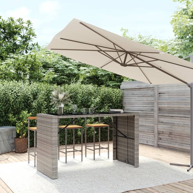 Bartafel met glazen blad 185x80x110 cm poly rattan grijs 1