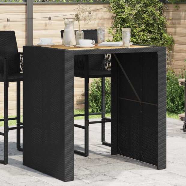 Tuinbartafel acaciahouten blad 105x80x110 cm poly rattan zwart 1