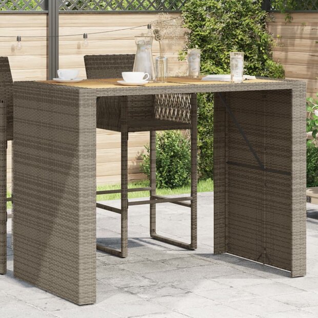Tuinbartafel acaciahouten blad 145x80x110 cm poly rattan grijs 1
