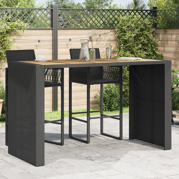 Tuinbartafel acaciahouten blad 185x80x110 cm poly rattan zwart 1