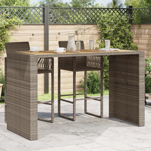 Tuinbartafel acaciahouten blad 185x80x110 cm poly rattan grijs 1