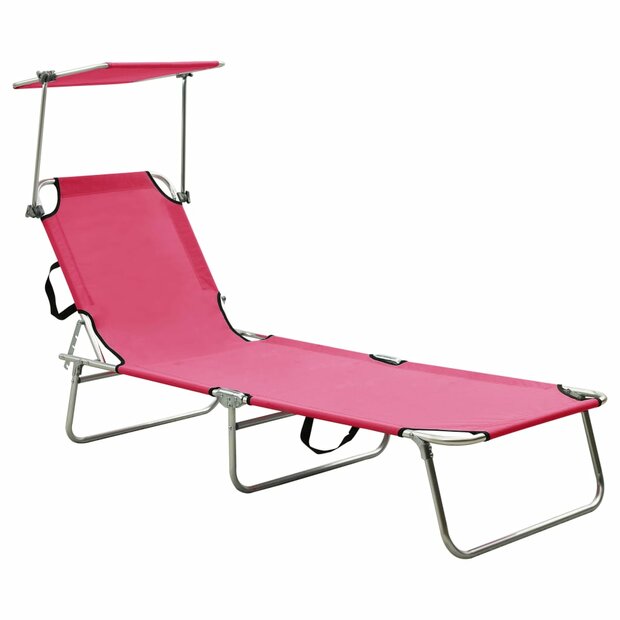 Ligbed met luifel inklapbaar staal magenta 1