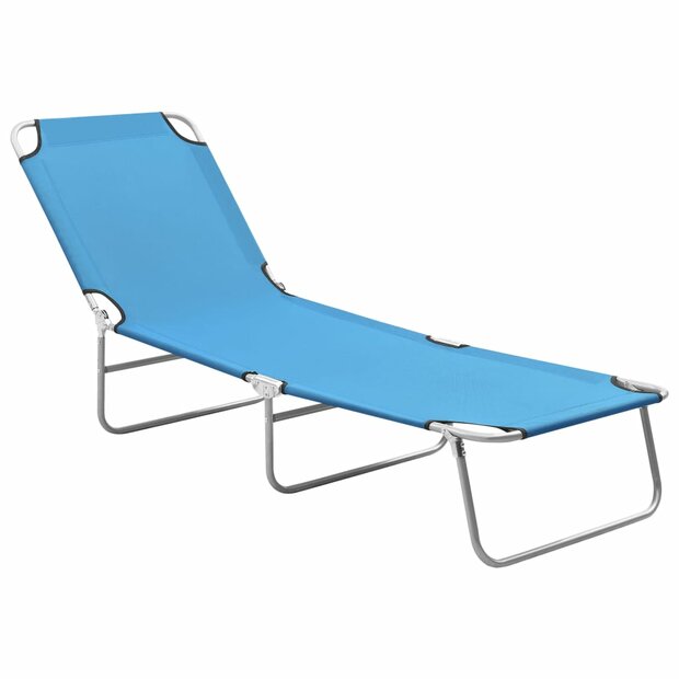 Ligbed inklapbaar staal en stof turquoiseblauw 1