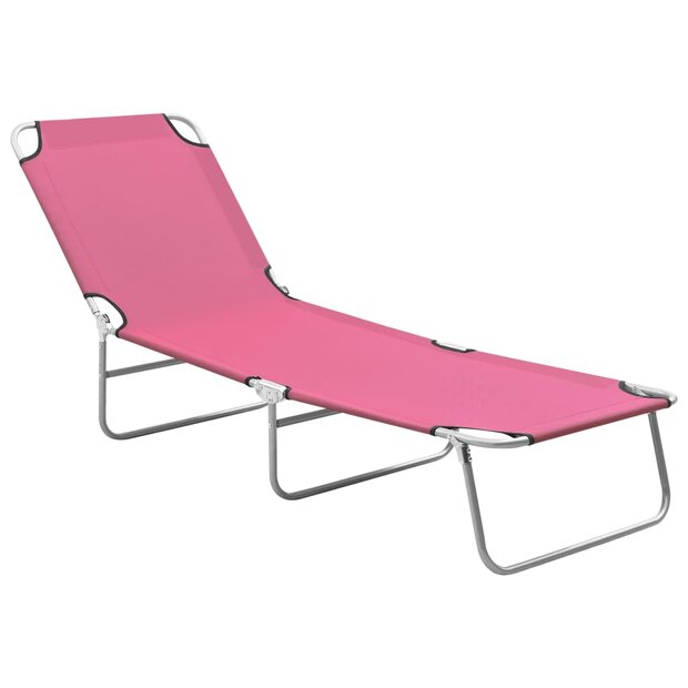 Ligbed inklapbaar staal en stof roze 1