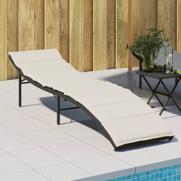 Ligbed met kussen 55x199x50 cm poly rattan zwart 1