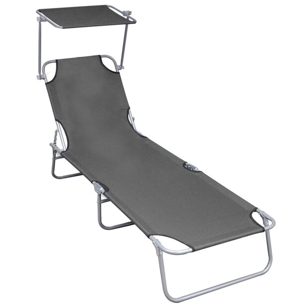Ligbed inklapbaar met luifel aluminium grijs 1