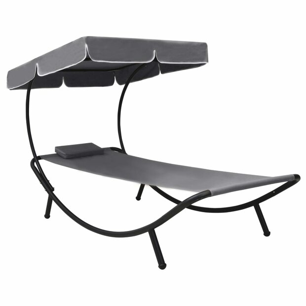 Loungebed met luifel en kussen grijs 1