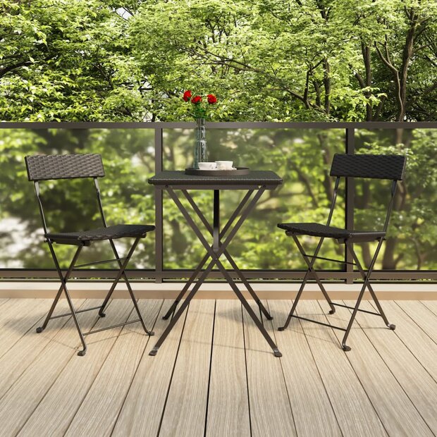 Bistrostoelen inklapbaar 2 st poly rattan en staal zwart 1