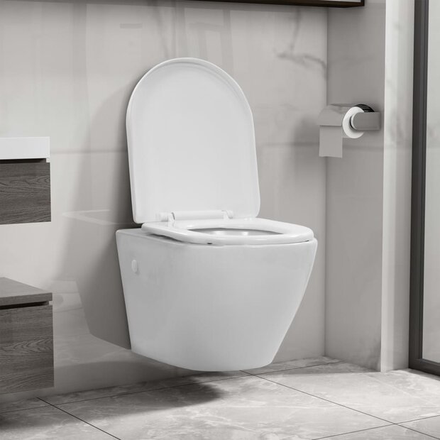 Hangend toilet randloos keramiek wit 1