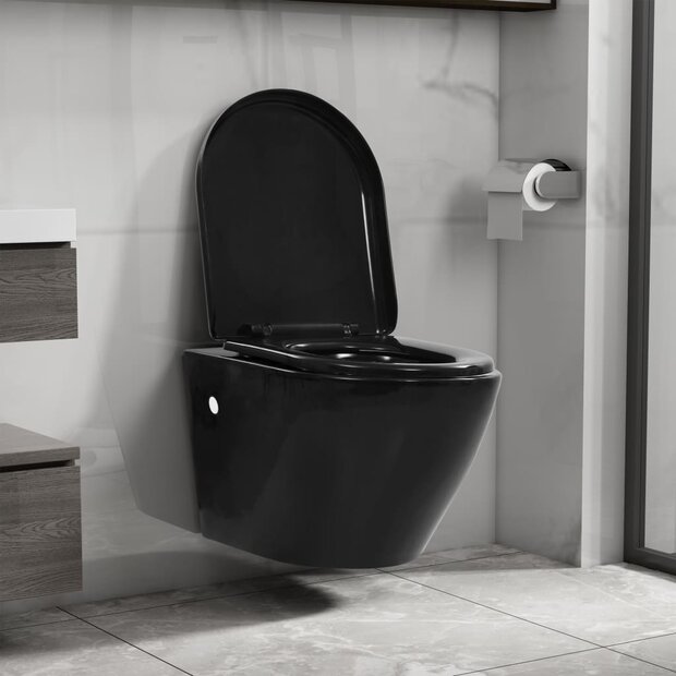 Hangend toilet randloos keramiek zwart 1