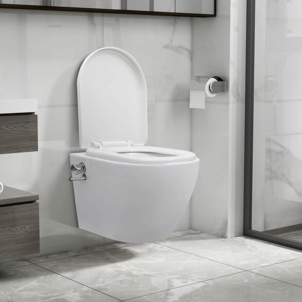 Hangend toilet randloos met bidetfunctie keramiek wit 1