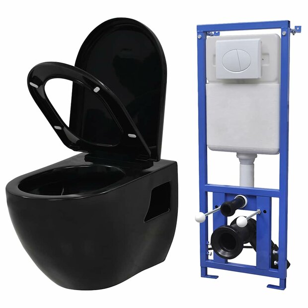Hangend toilet met verborgen stortbak keramiek zwart 1