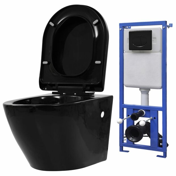 Hangend toilet met verborgen stortbak keramiek zwart 1