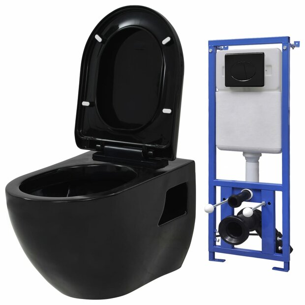 Hangend toilet met verborgen stortbak keramiek zwart 1