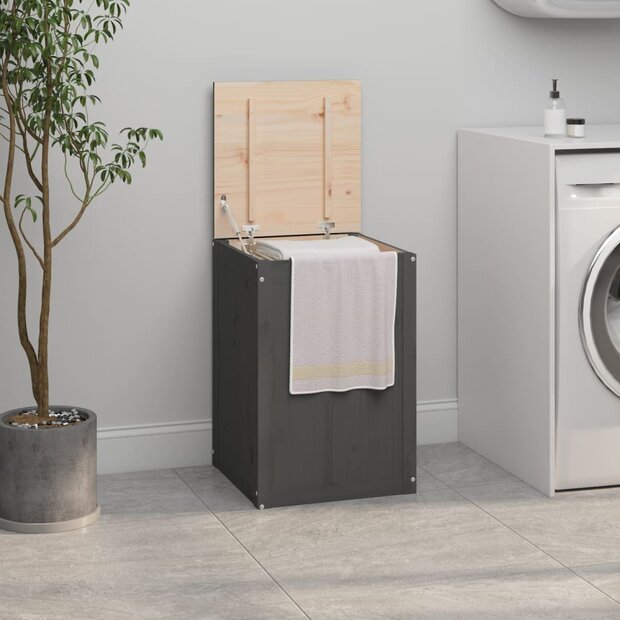 Wasmand 44x44x66 cm massief grenenhout grijs 1