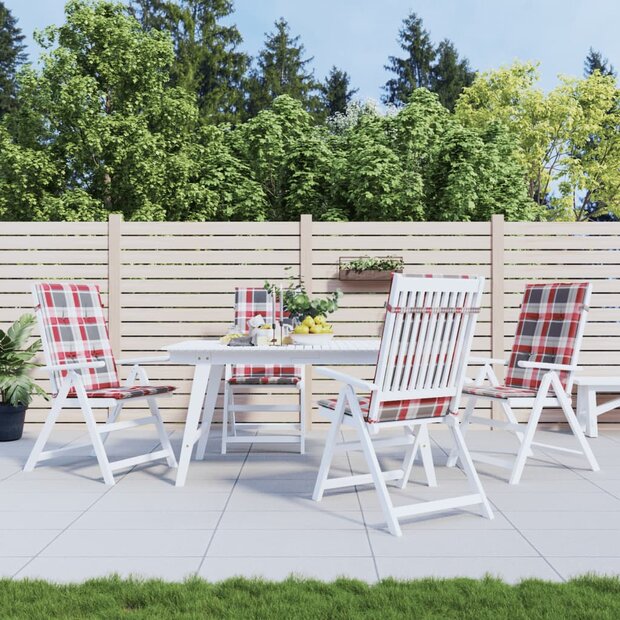 Tuinstoelkussens 4 st 120x50x3 cm stof ruitpatroon rood 1