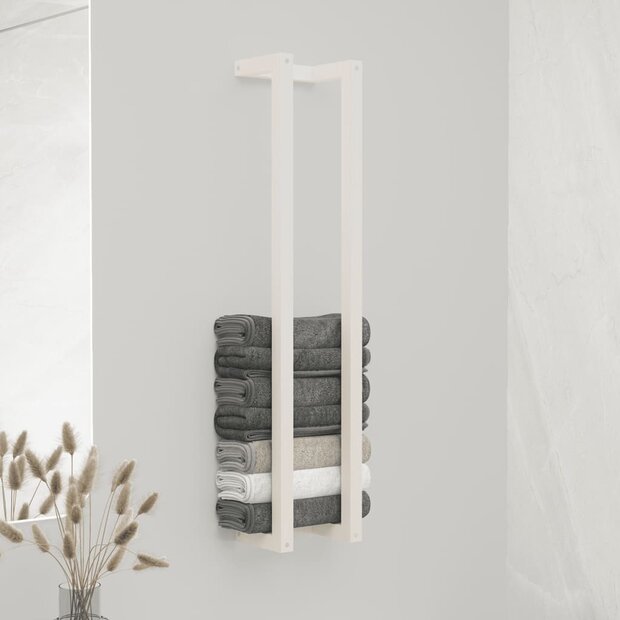 Handdoekenrek 23x18x110 cm massief grenenhout wit 1