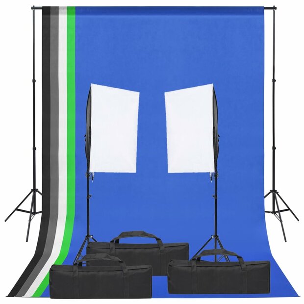 Fotostudioset met verlichtingsset en achtergrond 1