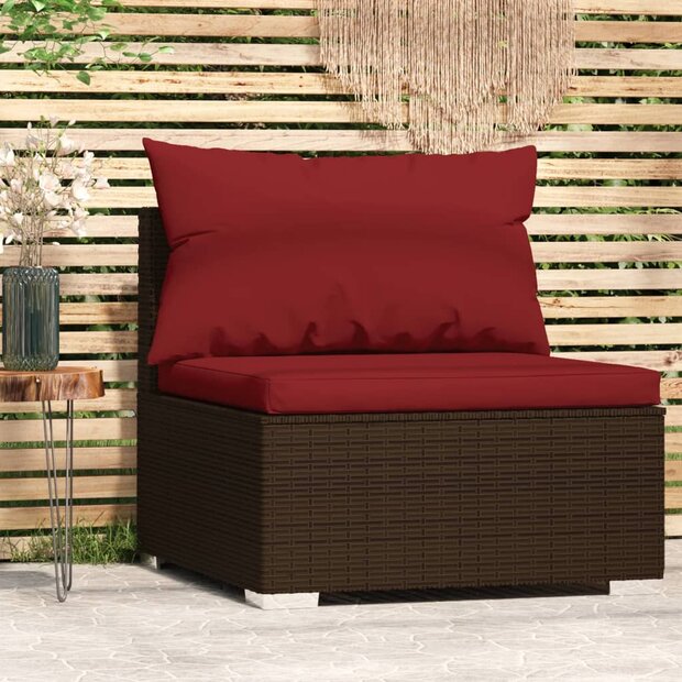 Tuinmiddenbank met kussens poly rattan bruin 1