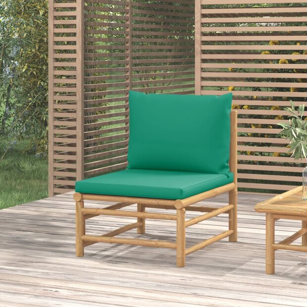 Tuinmiddenbank met kussens bamboe groen 1