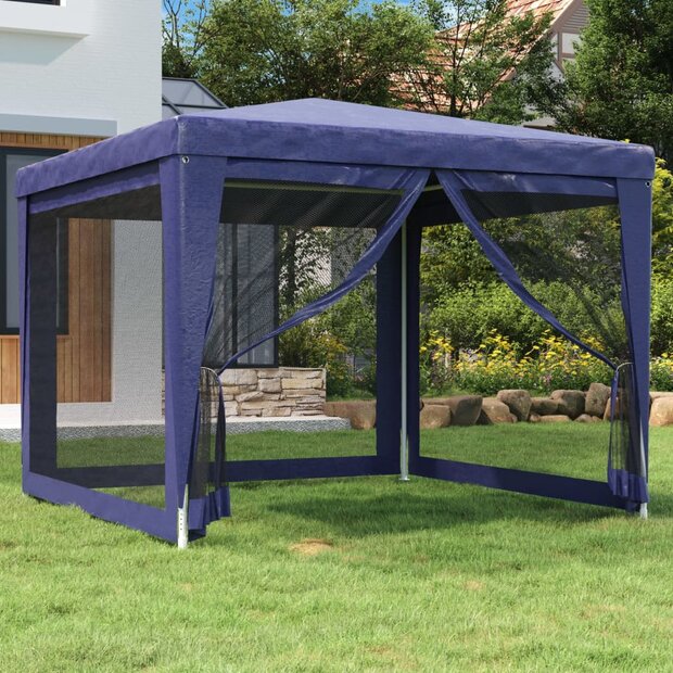 Partytent met 4 mesh zijwanden 3x3 m HDPE blauw 1