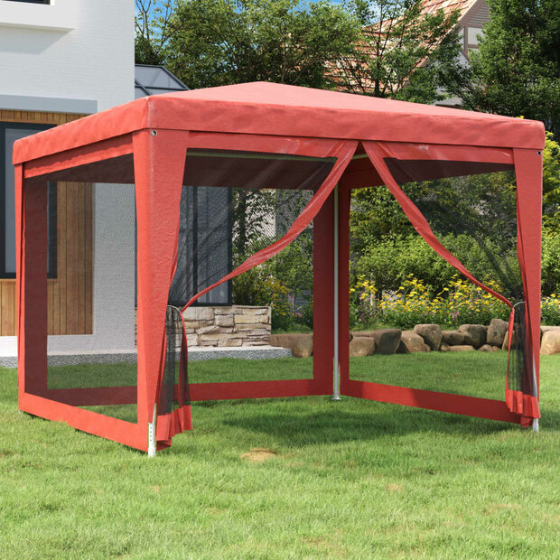 Partytent met 4 mesh zijwanden 3x3 m HDPE rood 1