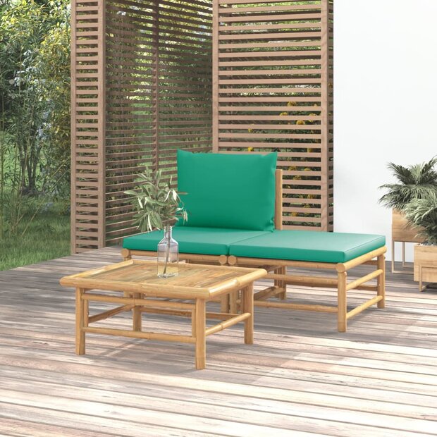 3-delige Loungeset met kussens bamboe groen 1