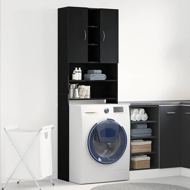 Wasmachinekast 64x25,5x190 cm zwart eikenkleur 1