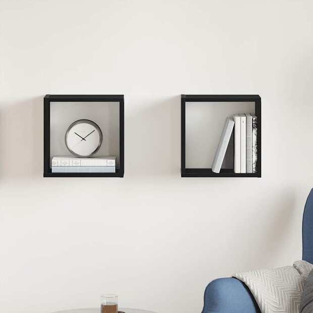 Wandschappen kubus 2 st 30x15x30 cm bewerkt hout zwart eiken 1